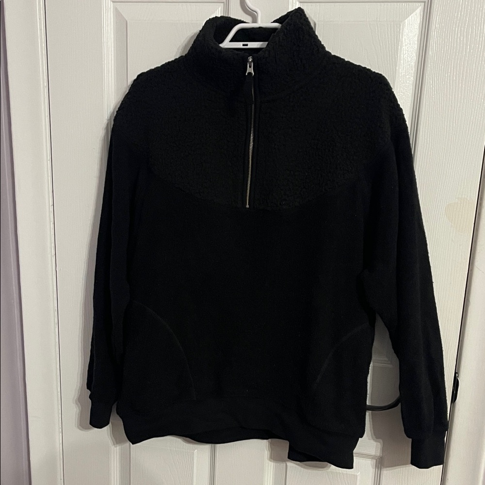 Aerie Black Fleece Quarter-Zip Pullover